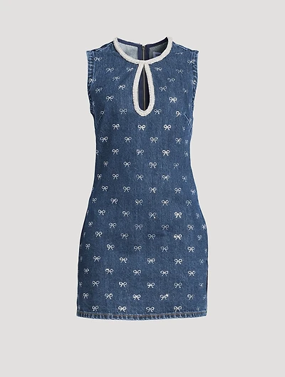 Crystal-Bow Denim Mini Dress