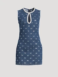 Crystal-Bow Denim Mini Dress