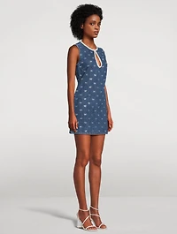 Crystal-Bow Denim Mini Dress