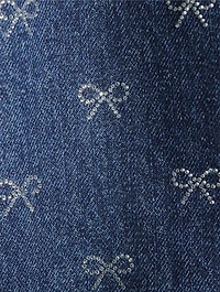 Crystal-Bow Denim Mini Dress