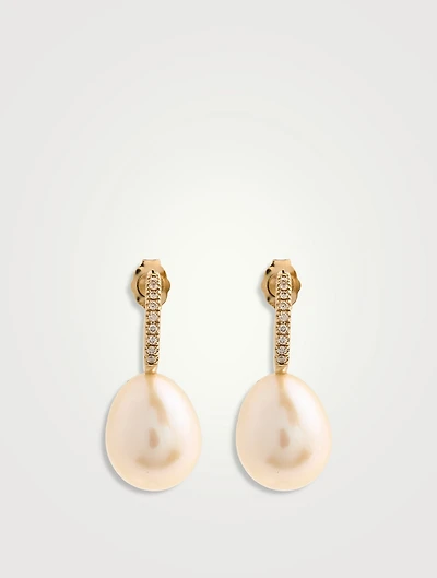 Sea Of Beauty 14K Gold Hoop Earrings With Pearl And Diamonds