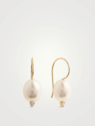 Sea Of Beauty 14K Gold Drop Earrings With Pearl And Diamond