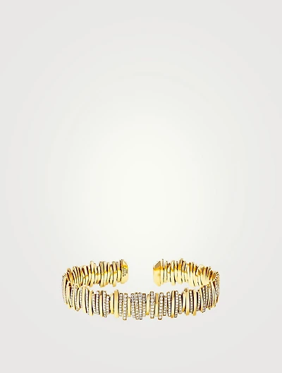 18K Gold Classic Gold Milli Half Pavé Diamond Bangle Bracelet