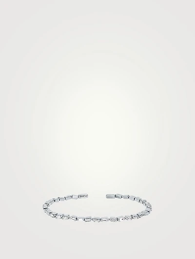 18K White Gold Bold Thin Diamond Uneven Bangle Bracelet