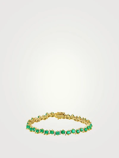 18K Gold Princess Staggered Emerald Tennis Bracelet