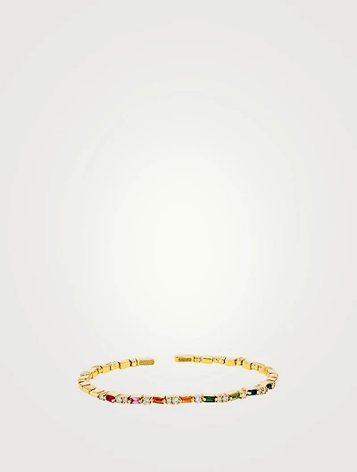 18K Gold Thin Mix Rainbow Sapphire Uneven Bangle Bracelet
