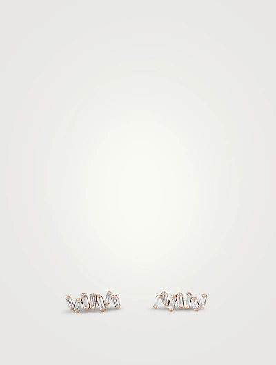 18K Rose Gold Classic Diamond Bar Stud Earrings