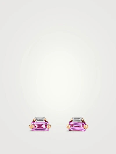 18K Rose Gold Bold Pink Sapphire Mini Stud Earrings