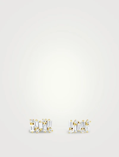 18K Gold Shimmer Diamond Stud Earrings