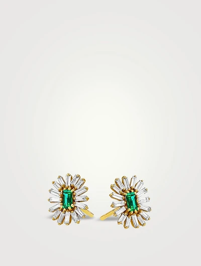 18K Gold Bold Spark Emerald Stud Earrings