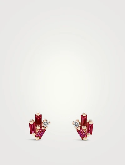 18K Rose Gold Bold Cluster Ruby Stud Earrings