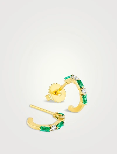 18K Gold Thin Mix Mini Diamond Hoop Earrings