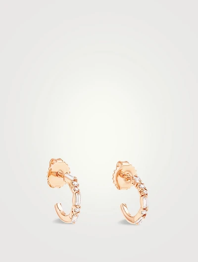 18K Rose Gold Thin Mix Mini Diamond Hoop Earrings