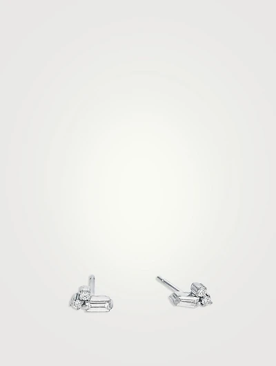 18K White Gold Bold Burst Mini Diamond Stud Earrings