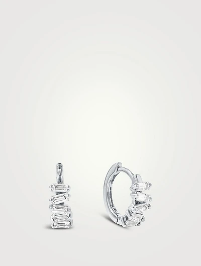 18K Gold Bold Diamond Huggie Hoop Earrings