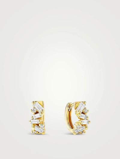 18K Gold Frenzy Diamond Huggie Hoop Earrings