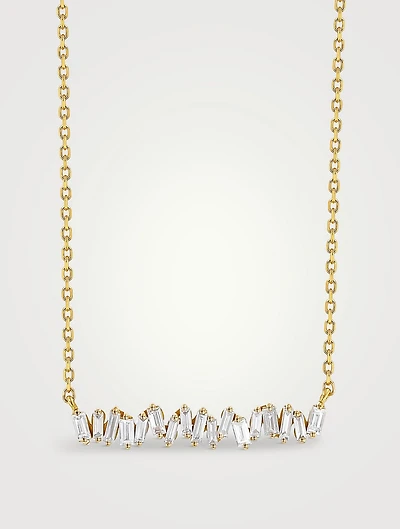 18K Gold Classic Diamond Bar Pendant Necklace
