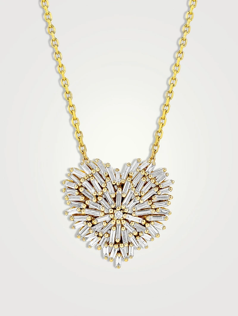 18K Gold Classic Diamond Medium Heart Pendant Necklace