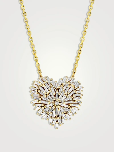 18K Gold Classic Diamond Medium Heart Pendant Necklace