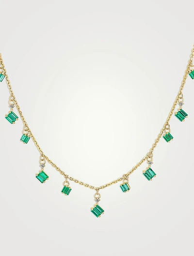 18K Gold Bold Cascade Emerald Necklace