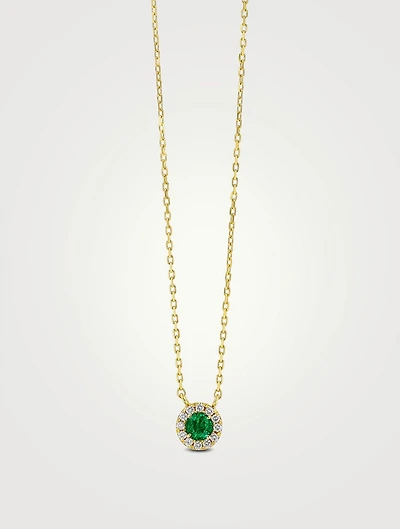 18K Gold Bold Mini Circle Emerald Pendant Necklace