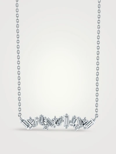 18K White Gold Frenzy Bar Diamond Pendant Necklace