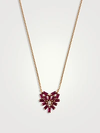 14K Rose Gold Bold Small Ruby Heart Pendant Necklace With Diamonds