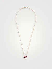 14K Rose Gold Bold Small Ruby Heart Pendant Necklace With Diamonds