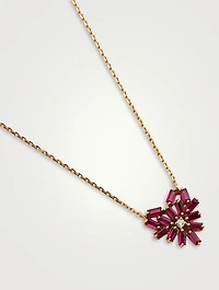 14K Rose Gold Bold Small Ruby Heart Pendant Necklace With Diamonds