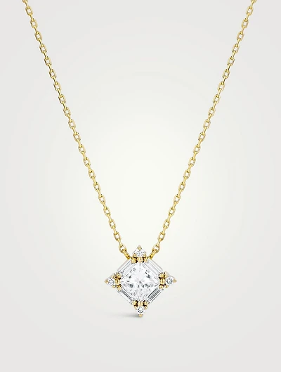 18K Gold Princess Midi Diamond Pendant Necklace