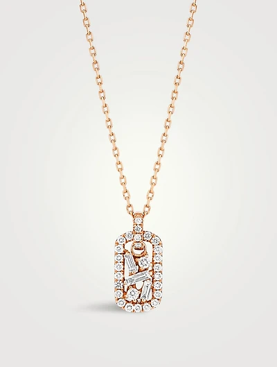 18K Rose Gold Classic Mini Dog Tag Diamond Pendant Necklace