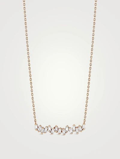 18K Rose Gold Bold Bar Diamond Pendant Necklace