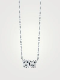 18K White Gold Shimmer Diamond Mini Bar Pendant Necklace