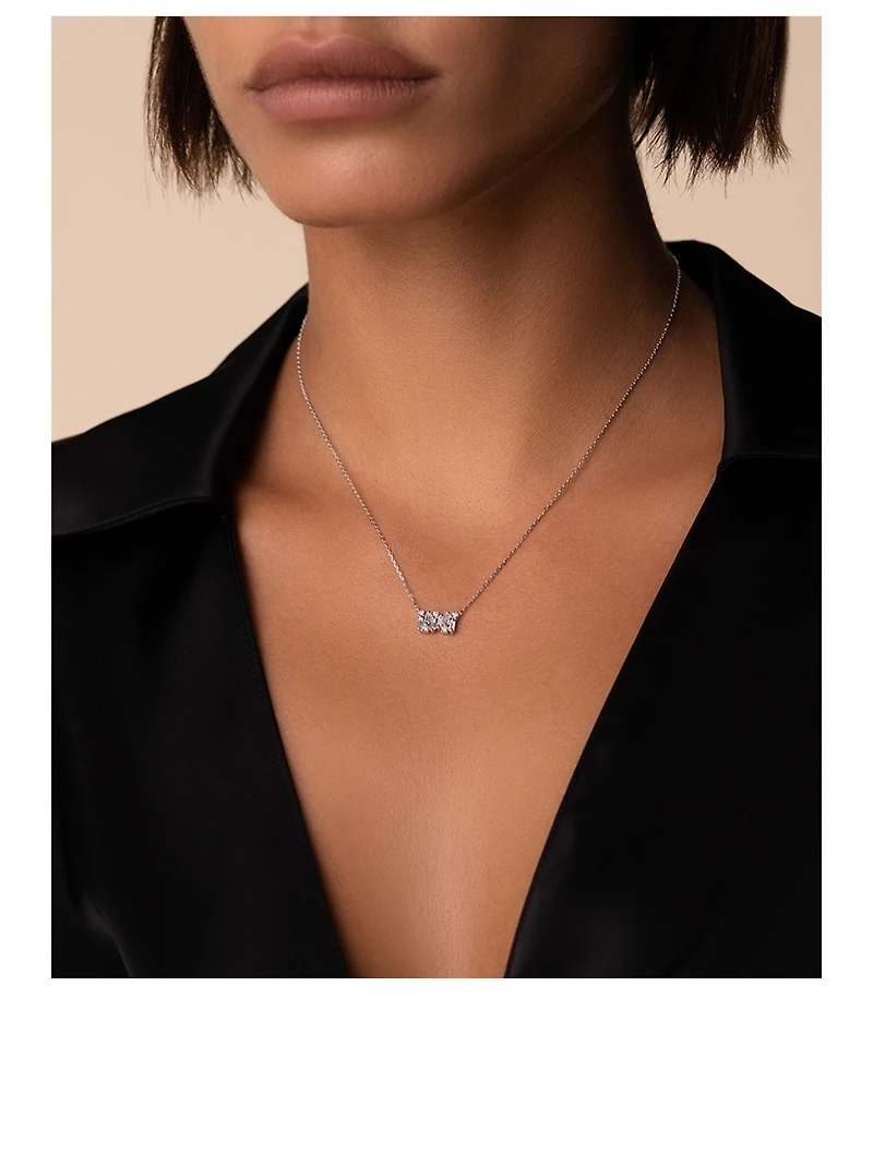 18K White Gold Shimmer Diamond Mini Bar Pendant Necklace