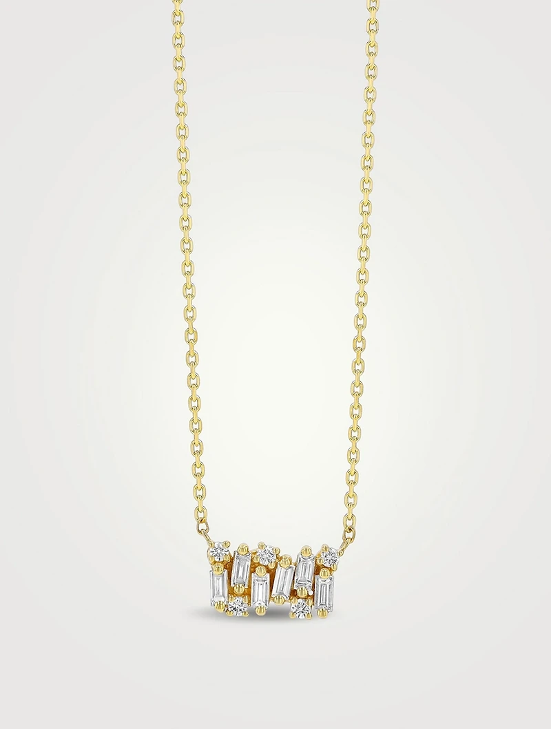 18K Gold Shimmer Diamond Mini Bar Pendant Necklace