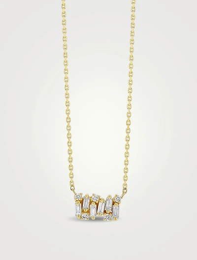 18K Gold Shimmer Diamond Mini Bar Pendant Necklace
