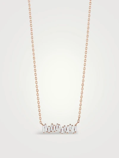 18K Rose Gold Classic Diamond Mini Bar Pendant Necklace