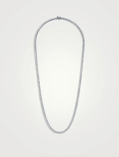18K White Gold Princess Mini Full Diamond Tennis Necklace