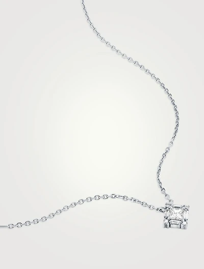 18K White Gold Princess Mini Diamond Pendant Necklace