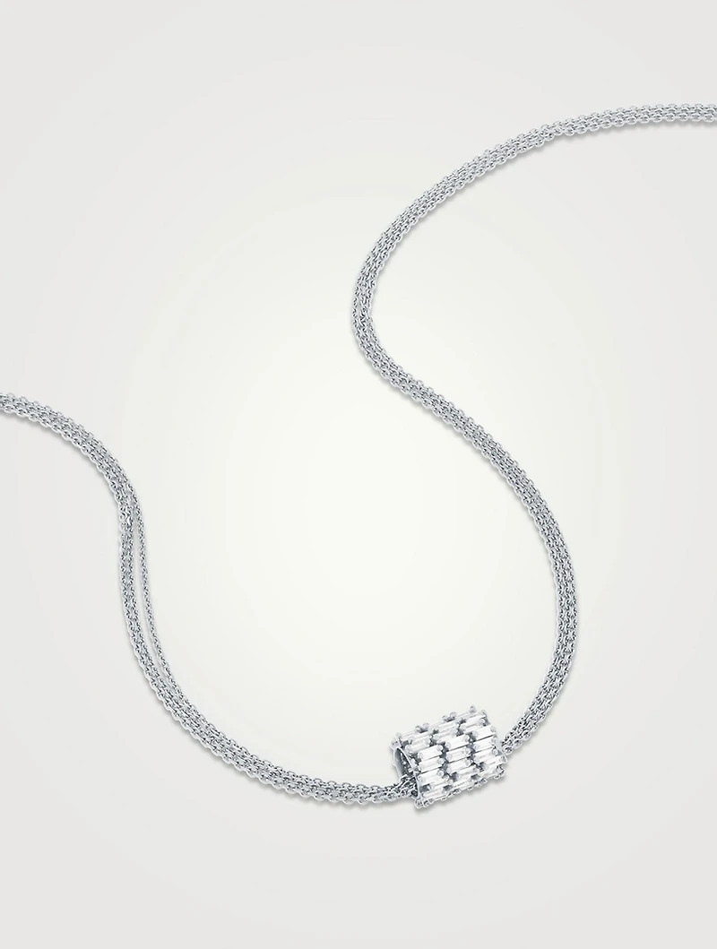 18K White Gold Infinite Triple Row Diamond Rondelle Pendant Necklace