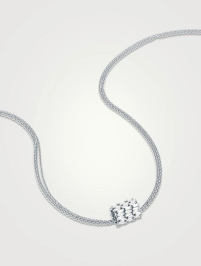 18K White Gold Infinite Triple Row Diamond Rondelle Pendant Necklace