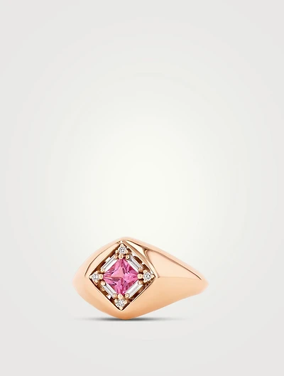 18K Rose Gold Princess Pink Sapphire Signet Ring