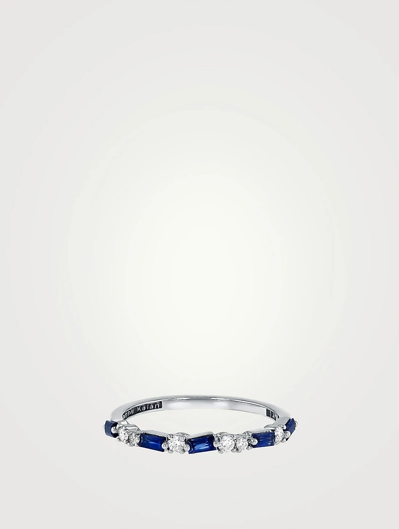 18K White Gold Thin Mix Dark Blue Sapphire Half Band