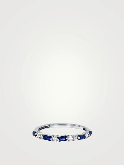 18K White Gold Thin Mix Dark Blue Sapphire Half Band