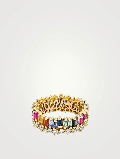 18K Gold Short Stack Rainbow Sapphire Eternity Band