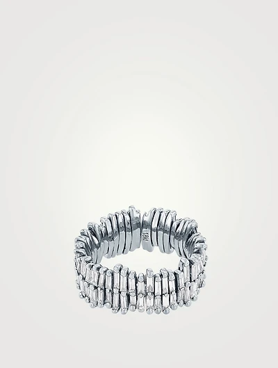 18K White Gold Classic Diamond Double Row Full Baguette Eternity Band