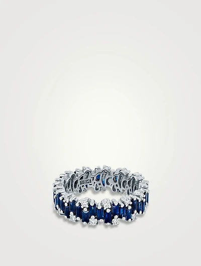 18K White Gold Shimmer Alaia Dark Blue Sapphire Eternity Band