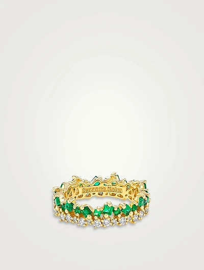 18K Gold Princess Short Stack Emerald Eternity Band