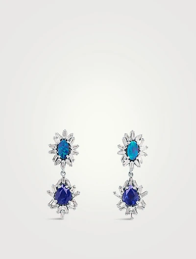 One Of A Kind 18K White Gold Sapphire Doublet Drop Earrings