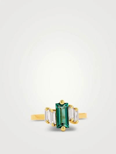 One Of A Kind 18K Gold Emerald And Diamond Ring